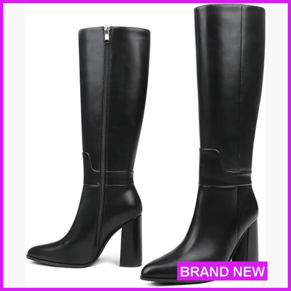 Knee High Boots Pointed Toe Heeled Long Boots Elegant Chic Y2K Style